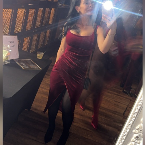 Windsor Burgundy Velvet Midi Dress - Picture 3 of 3